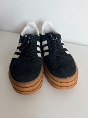 Adidas Gazelle Black Suede Platform Sneakers with Gum Sole size 8